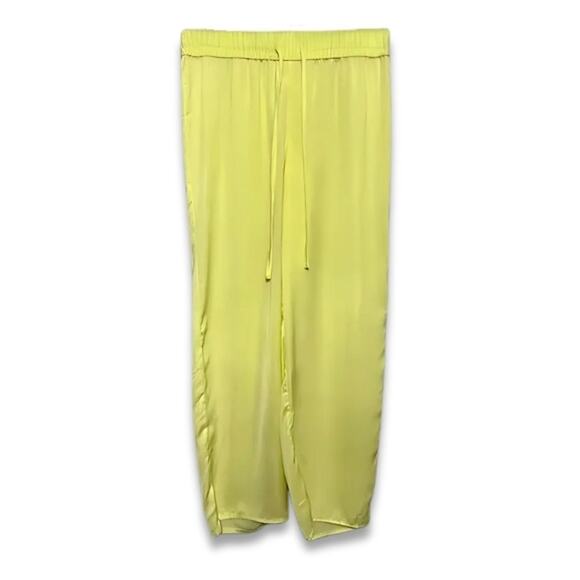 Open Edit Lounge Pants Straight Leg Drawstring Waist Satin Solid Yellow W S NWOT - Picture 1 of 8